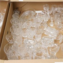 Collection of mixed crystal and glassware, to include a 19th century Scottish dram glass, green stem glasses, etc, in three boxes