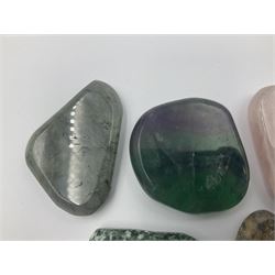 Fifteen mineral specimens, each cut and polished to highlight natural formations, including lapis lazuli, rose quartz, green aventurine, jasper, black obsidian etc, L4cm