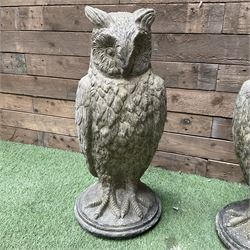 Pair of cast stone garden owls