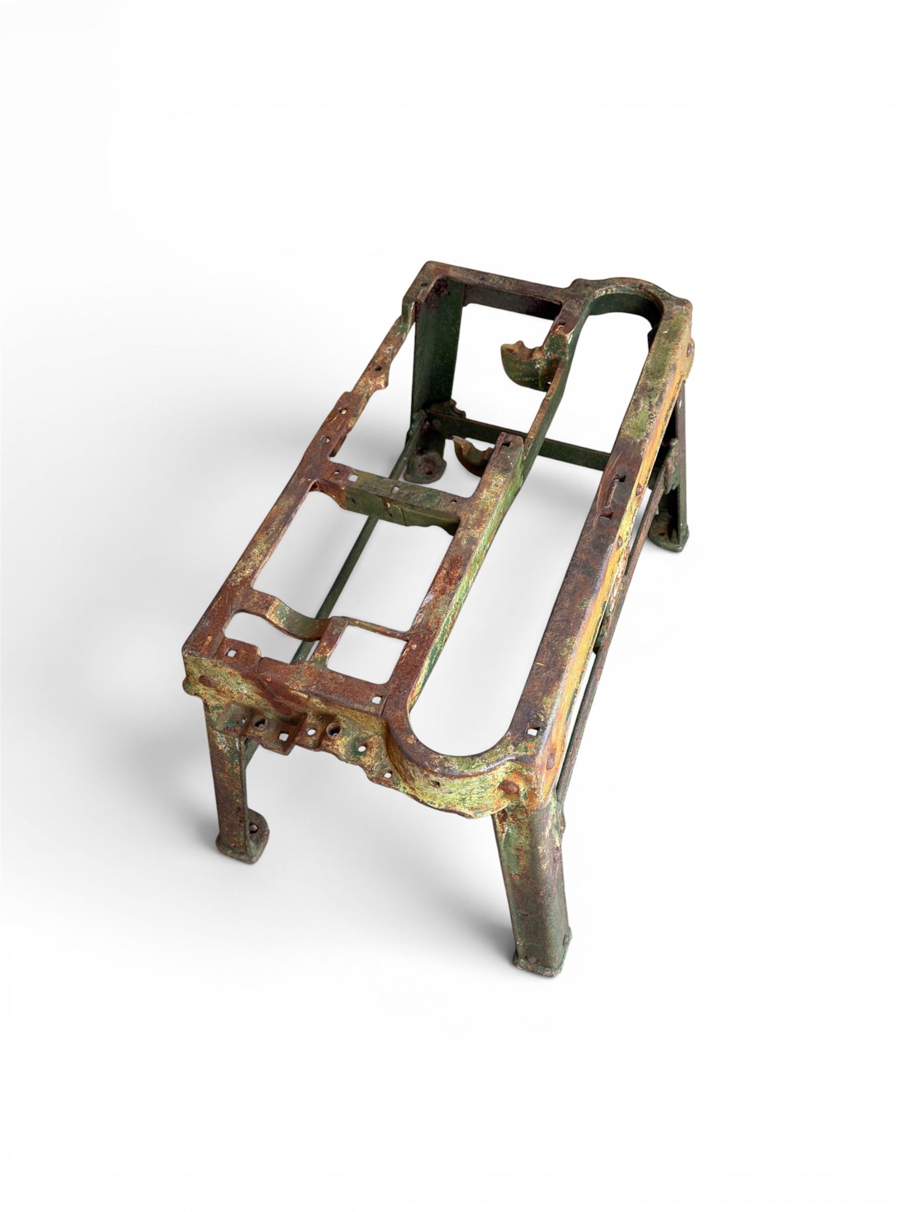 19th century heavy cast iron garden / machine table base, by Henry Bamford & Sons, with plaque, no. 3374, part of the JCB family