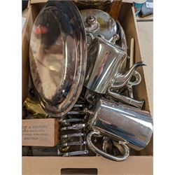 Burmese dinner gong, silver handled button hook and a collection of silver plate including flatware, wine cooler, etc