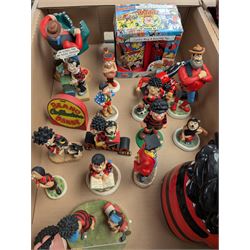 Collection of Robert Harrod The Beano Dandy Collection figures including Desperate Dan, Teach, Rodger the Dodger and Chips together with Beano collectibles including mugs, stamps, etc