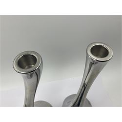 Pair of Georg Jensen chrome 'Cobra' candlesticks, with stamped maker's mark to base, H20cm