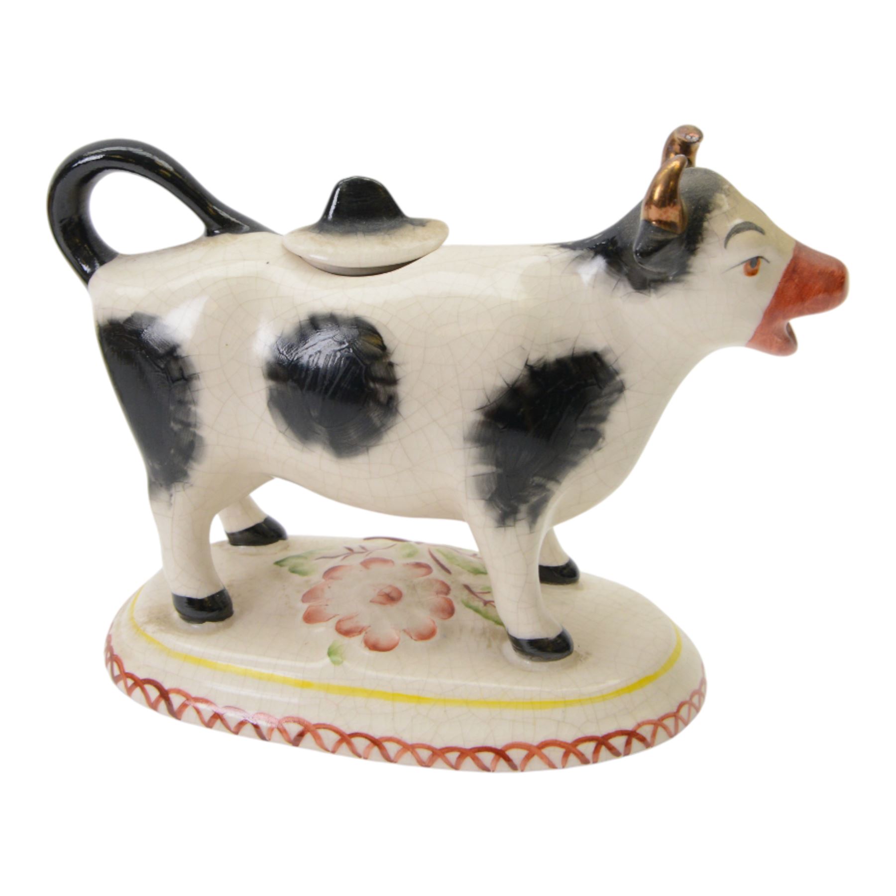 Collection of 19th century and later cow creamers, including three black glaze examples, two mottled brown examples etc  