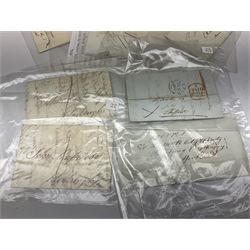 Postal history, including pre stamp covers and letter, various 'On Her Majesty's Service' covers, envelopes with 'Buckingham Palace' postal stamp etc