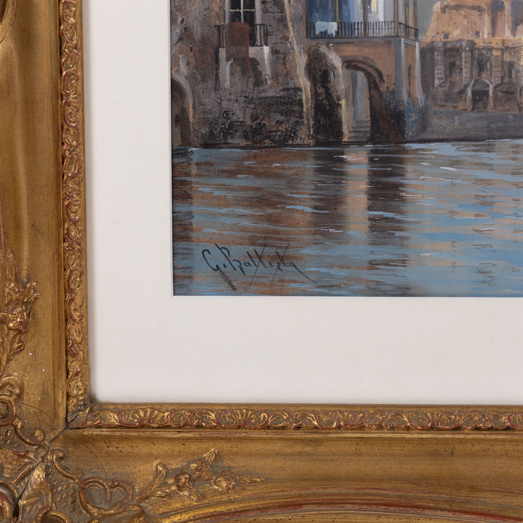 Giovanni Battista (Italian 1858-1925): Naples and Vesuvius, gouache signed 30cm x 51cm