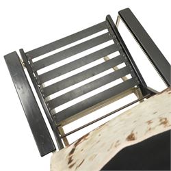 Rob Parry for Gelderland - 1960s 'Lotus' chair, cowhide upholstered seat cushion, with elasticated webbing to the back and fixed webbing to the seat, ebonised wood and chrome frame