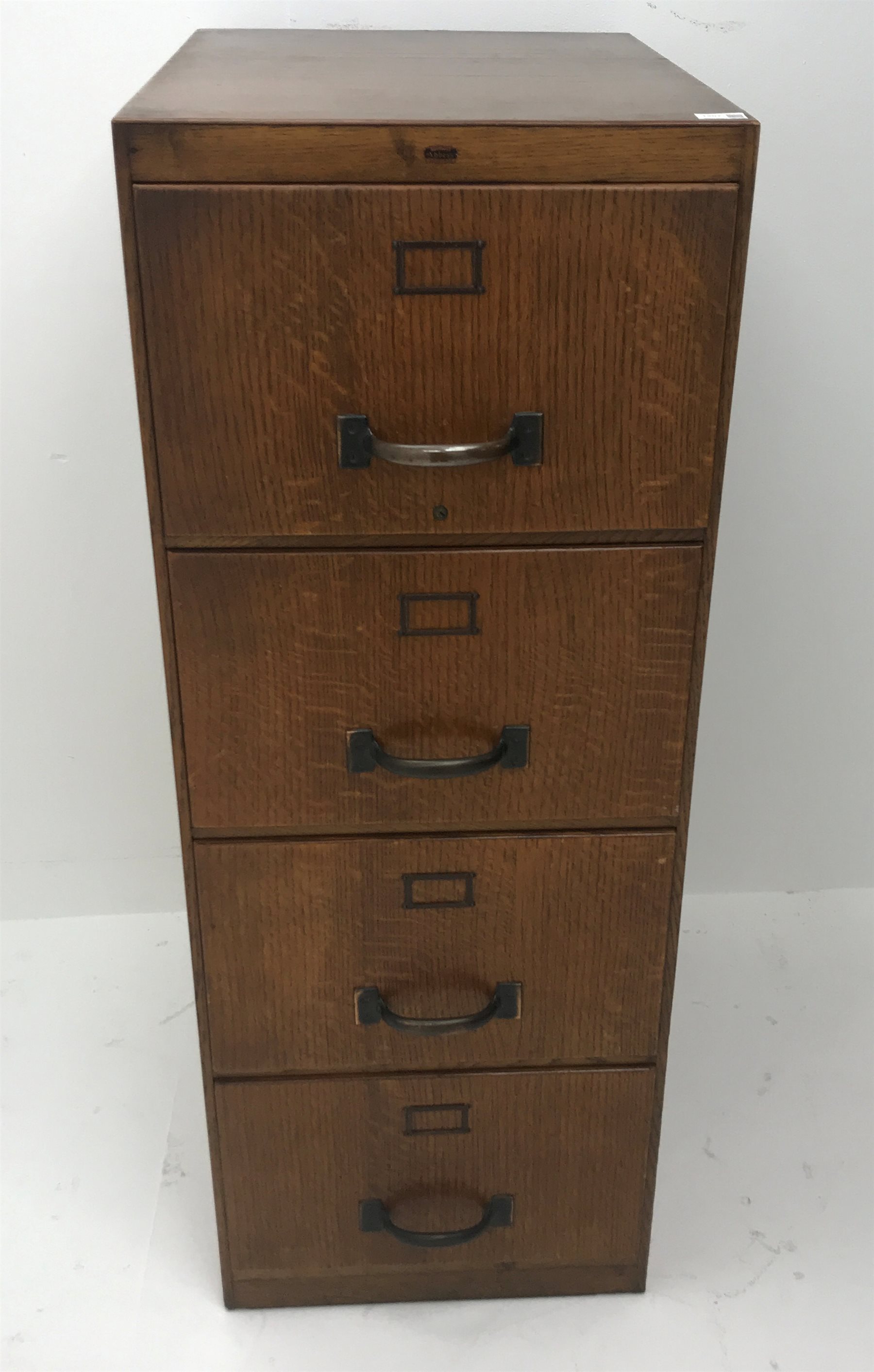  Abbess vintage oak filing cabinet, four drawers, W49cm, H130cm, D66cm  