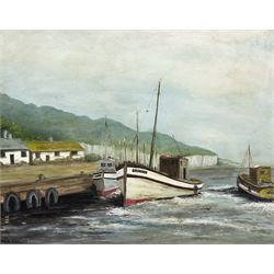 Nora Keenan (English 20th century): Fishing Boats Moored, oil on board signed and dated 1975, 39cm x 49cm
