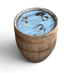 Vintage oak and metal bound whiskey barrel
