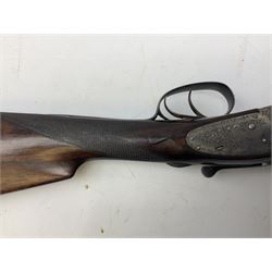 Smith Midgley Bradford 12-bore side-by-side double barrel side-lock ejector shotgun with 71cm barrels, engraved action with patented top lever, ivy leaf fences and top safety, walnut stock with chequered grip and fore-end, serial no.62409 to barrels and 1481 to action, L115cm overall SHOTGUN CERTIFICATE REQUIRED