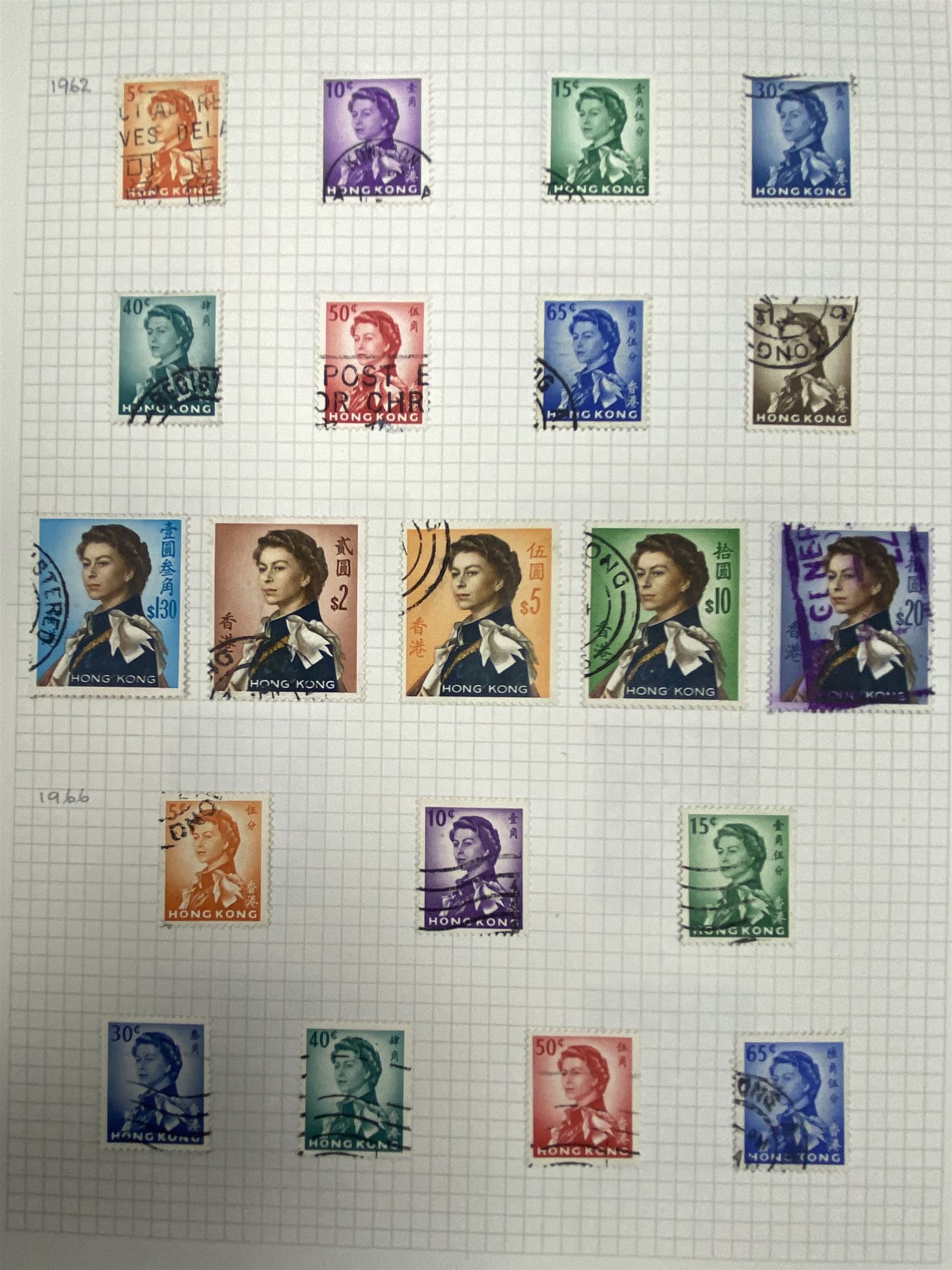 Hong Kong Queen Victoria and later stamps, including 1874-1902 postal fiscal stamps, various King Edward VII issues including one dollars, China overprints etc, housed on pages