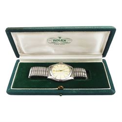 Rolex Oyster Precision gentleman's stainless steel manual wind wristwatch, circa 1959, Ref. 6427, serial No. 455994, cream dial with dagger and baton hour markers, on expanding bracelet, boxed