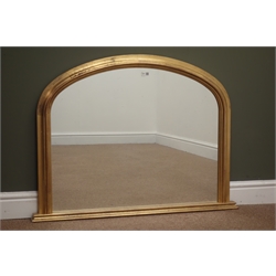  Victorian style gilt framed arched overmantle mirror, W98cm, H74cm  