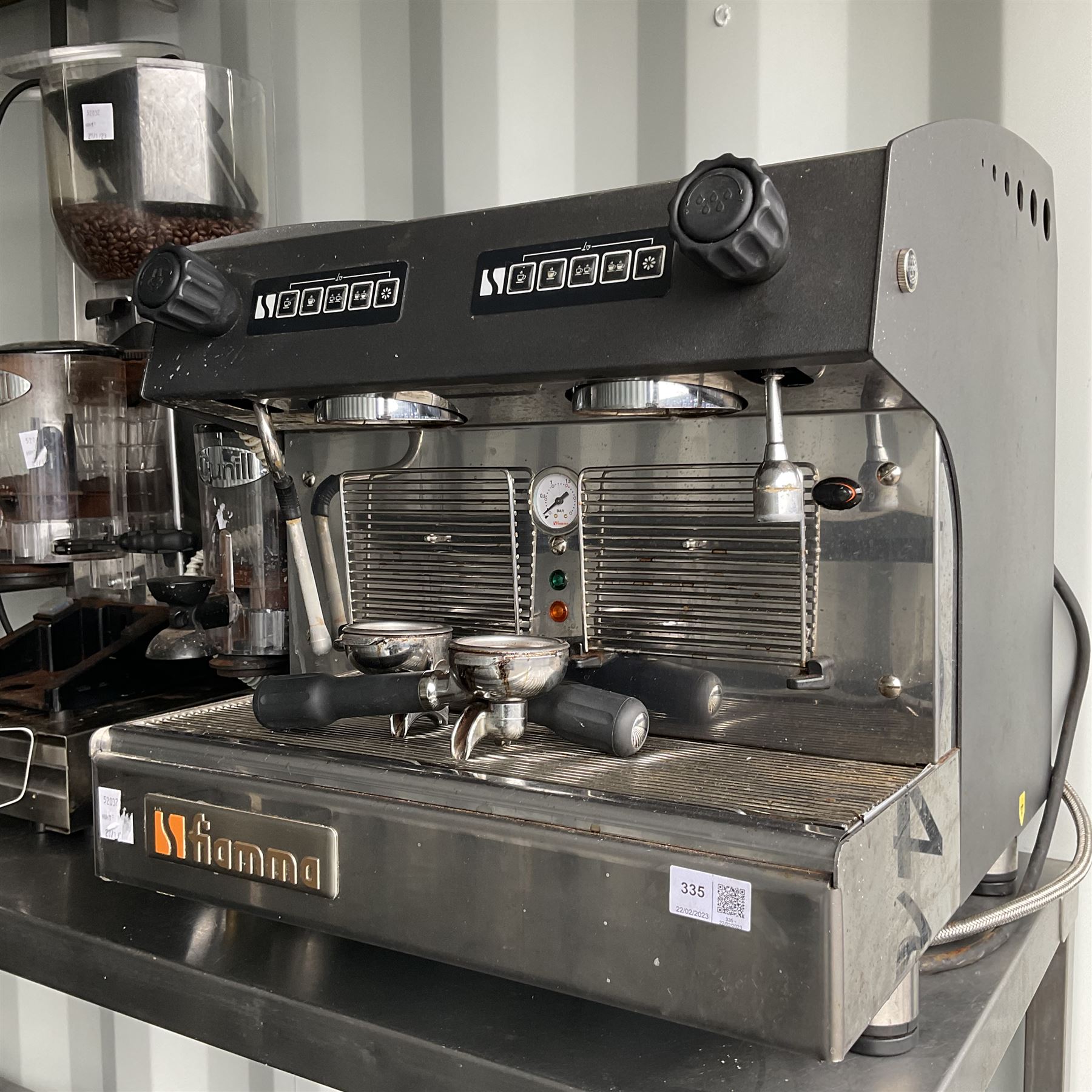 Fiamma coffee machine with Cunil coffee grinder and press  - THIS LOT IS TO BE COLLECTED BY APPOINTMENT FROM DUGGLEBY STORAGE, GREAT HILL, EASTFIELD, SCARBOROUGH, YO11 3TX