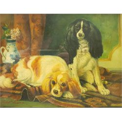 Robert Kingman (20th century): Spaniels with a Blue Vase, oil on canvas signed 24cm x 29cm