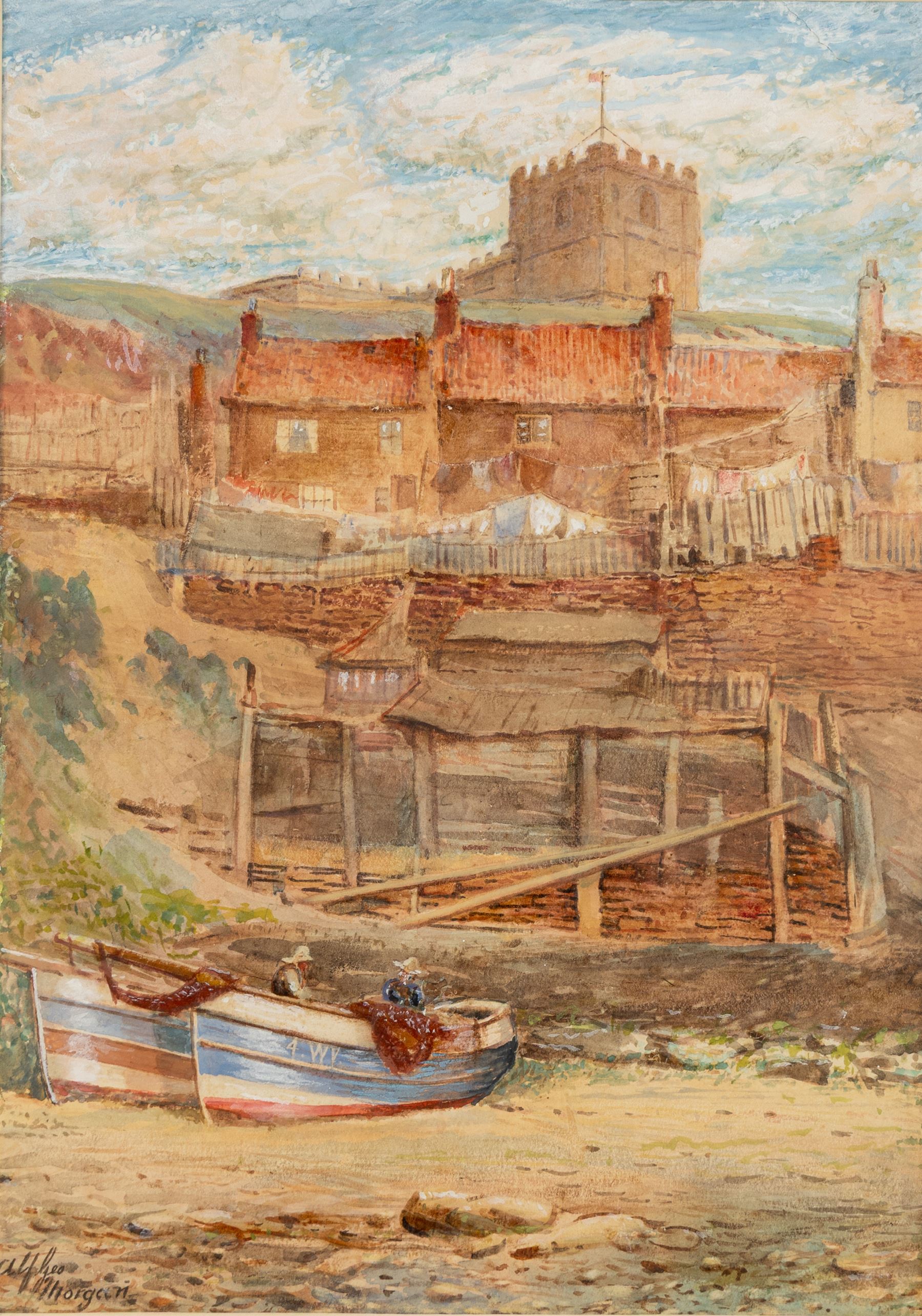 Alfred George Morgan (British 1848-1930): 'The Forge', View of Rigg Mill - Whitby and Distant View of Whitby Castle, set of three watercolours signed max, one titled verso 40cm x 26cm (3)