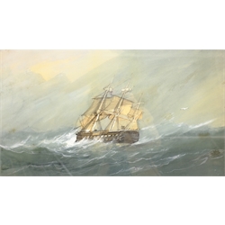 English School (Early 20th century): Ships in Rough Seas, pair watercolours unsigned 31cm x 53cm (2)