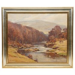 Owen Bowen (Staithes Group 1873-1967): 'The Wharfe Valley at Appletreewick', oil on canvas signed, original title label verso 50cm x 60cm 
Provenance: private collection; purchased David Duggleby Whitby 23rd April 2007 Lot 58
