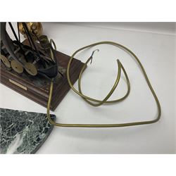 Five various giltwood and other hall brackets, one with marble top; and Viking ship table lamp