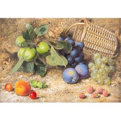 Fredrick Thomas Baynes (British 1824-1874): Still Life of Fruit and Basket, watercolour he...