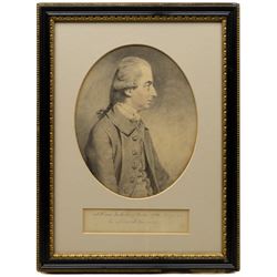 John Downman (British 1750-1824): 'Portrait of William Jackson Esquire of Exeter - The Celebrated Composer', oval watercolour signed with initials and dated 1780, inscribed below with label verso 20cm x 16.5cm
Provenance: Presented by Her Royal Highness Princess Louise Duchess of Argyll