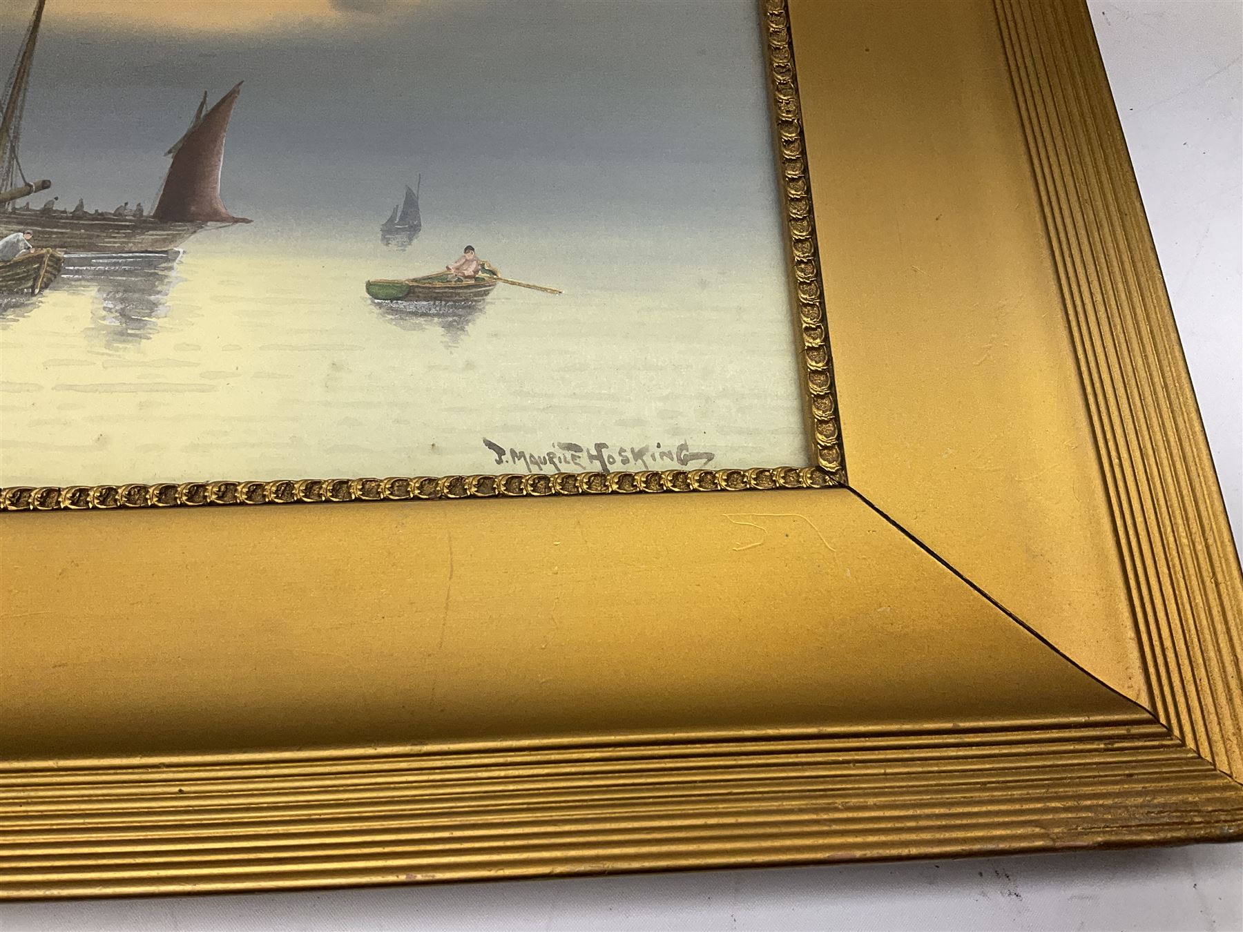 J Maurice Hosking (19th/20th century): 'Fishing Boats off Yarmouth', watercolour titled signed and dated 1910, 23cm x 34cm