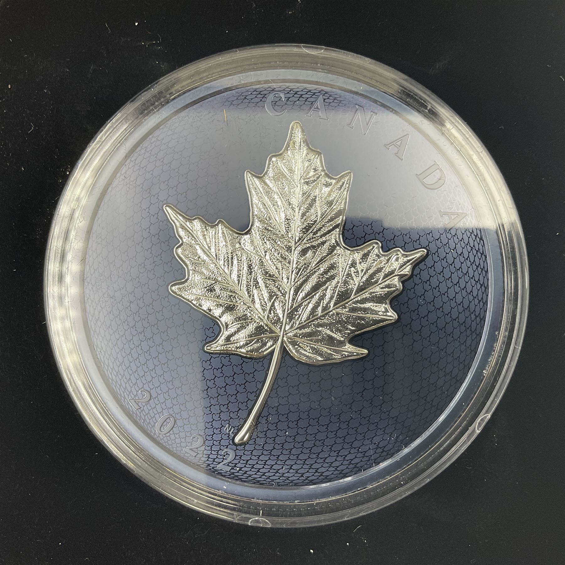 Royal Canadian Mint 2022 'Maple Leaves in Motion' fine silver fifty dollar coin, cased with certificate