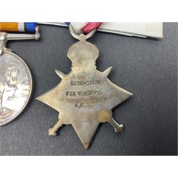 WWI trio of medals comprising British War Medal, Victory Medal and 1914-15 Star awarded to S2SR-01529 Pte. W. Merry A.S.C.; all with ribbons