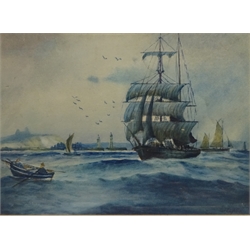  Fishing Boats off Whitby, 20th century watercolour signed and dated 1919 by Austin Smith and Fishing off the Coast, early 20th century watercolour signed Stuart 20cm x 27cm (2)  