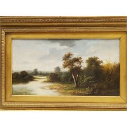 John Thompson (British exh.1892-1933): River and Valley Landscape, pair oils on canvas signed 23cm x 44cm (2)