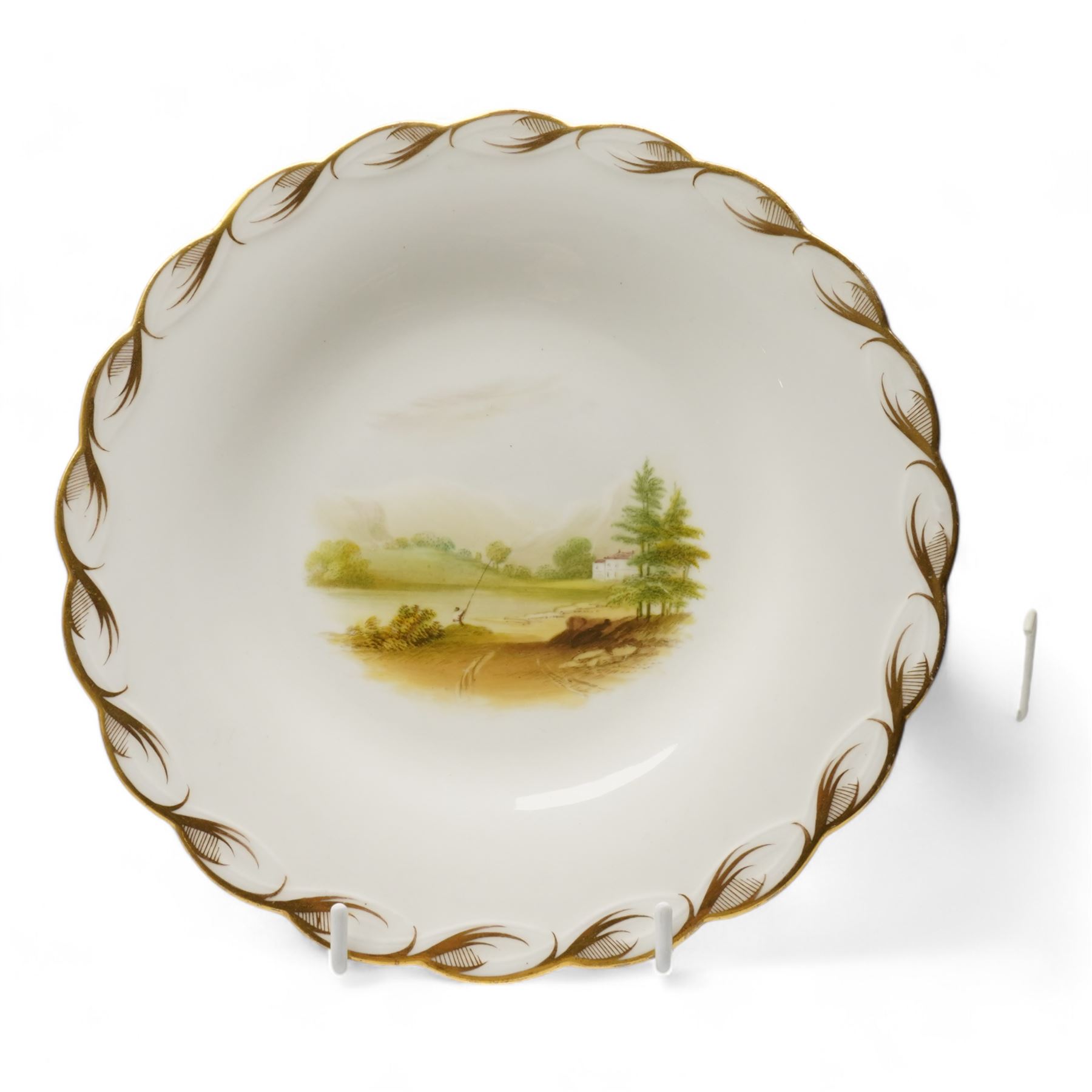 Set of six Victorian porcelain plates, each hand painted with rural landscapes, within scallop egde borders, pattern no. 122 and impressed Rd. marks, D22.5cm (6)