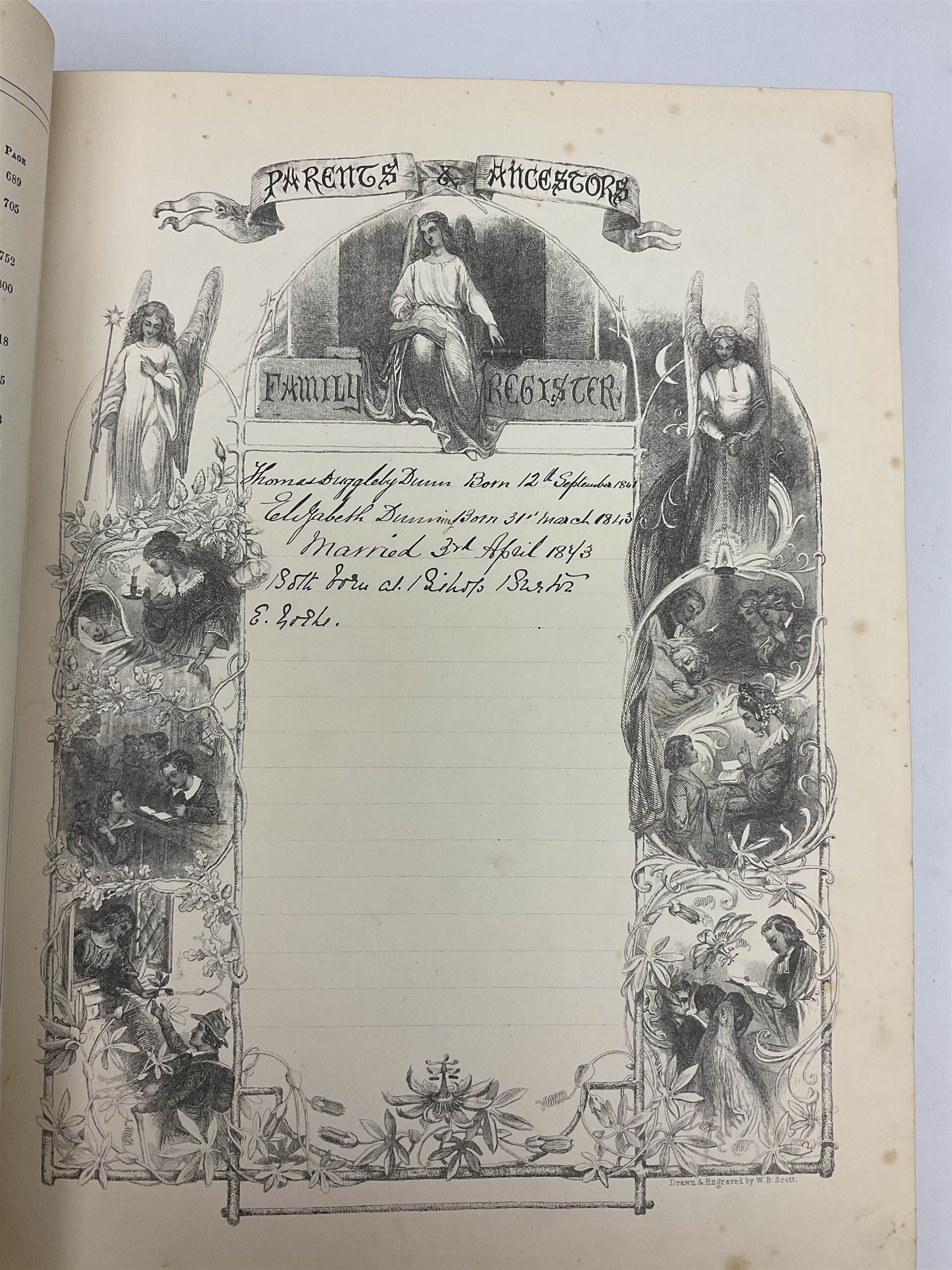 19th century The Illustrated Family Bible with Explanatory Critical & Devotional Commentary, published by  A Fullarton & Co, leather-bound with gilt decoration to cover, with the family register filled in for the Duggleby & Dunn family of Beverley