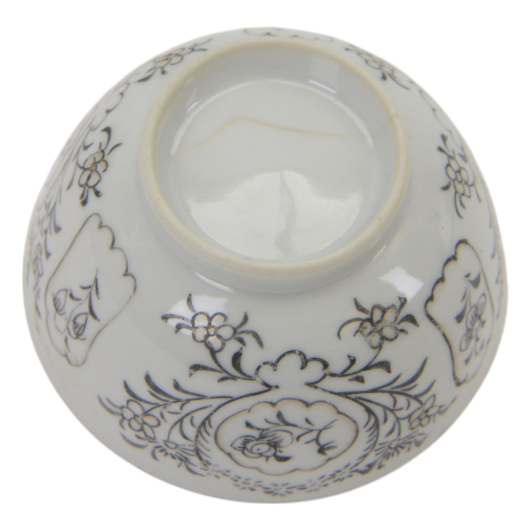 18th century Chinese export grisaille cup, decorated with Juno, the Roman Goddess of marriage together with another similar tea bowl and other grisaille decorated chinse ceramics