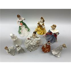 Nine figures; eight Royal Doulton, , Amy, Sandra, thank you, thinking of you, Christmas carols, my love, happy birthday, Merry Christmas and one Coalport figures, Andrea 