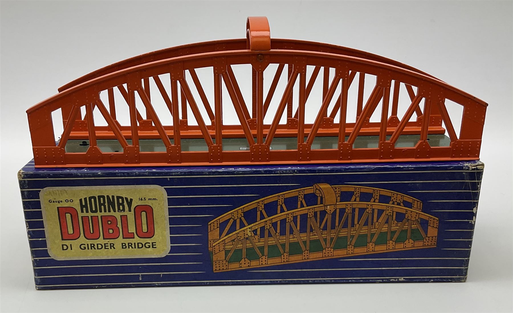 Hornby Dublo - Breakdown Crane No.4062 with screw jacks in plain red box with end label; D1 Girder Bridge, boxed; and T.P.O. Mail Van Set, boxed with mail bags (3)