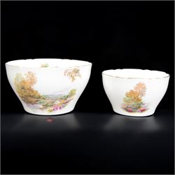 Shelley Heather pattern coffee service for six, including coffee pot, milk jug, two open sucrier, coffee cups and saucers, tea cups and saucers, etc