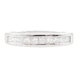 Platinum channel set princess cut half eternity ring, stamped Pt950, total diamond weight approx 0.30 carat