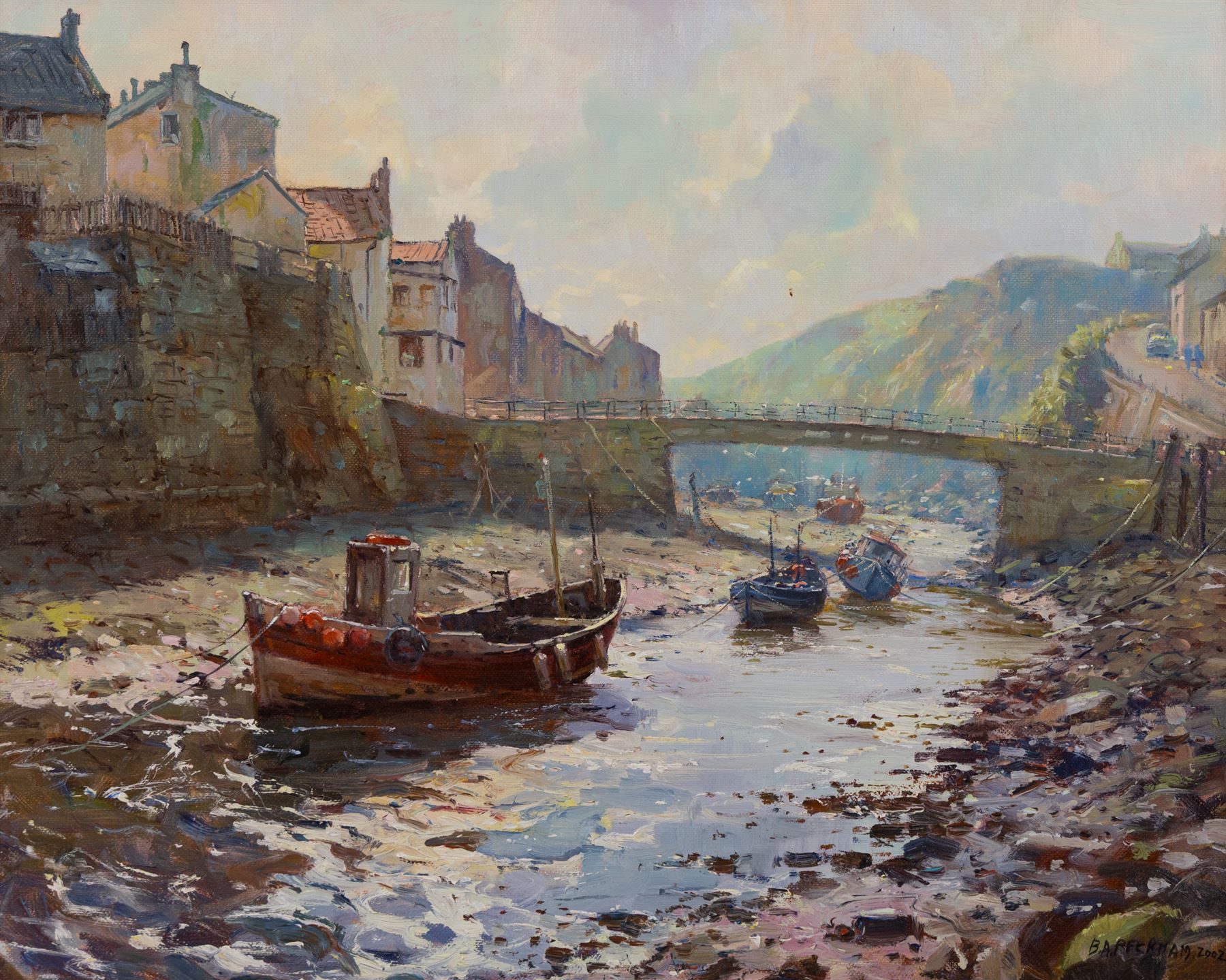 Barry Peckham (British 1945-): 'The Rising Tide - Staithes', oil on canvas board signed and dated 2002, titled verso 40cm x 50cm