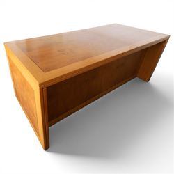 Light oak rectangular office desk with figured and burr panels