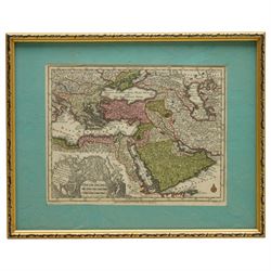 Georg Matthäus Seutter (German 1678-1757): 'Magni Turcarum Dominatoris Imperium', 18th century engraved map with hand-colouring of the Ottoman Empire extending over Turkey, Persia, Arabia, Egypt, and Greece pub. c.1730, 20cm x 26cm