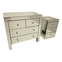 Mirrored chest, two short and two long drawers and matching three drawer pedestal chest