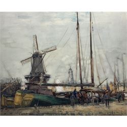 Frederick (Fred) Lawson (British 1888-1968): Harbour Scene in the Netherlands, watercolour...
