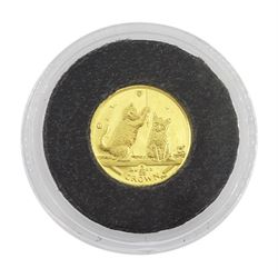 Queen Elizabeth II Isle of Man 2001 fine gold 1/25 ounce 'Somali Cat' coin from 'The Smallest Gold Coins of the World Collection', with certificate