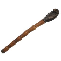 Chinese carved bamboo opium pipe with br