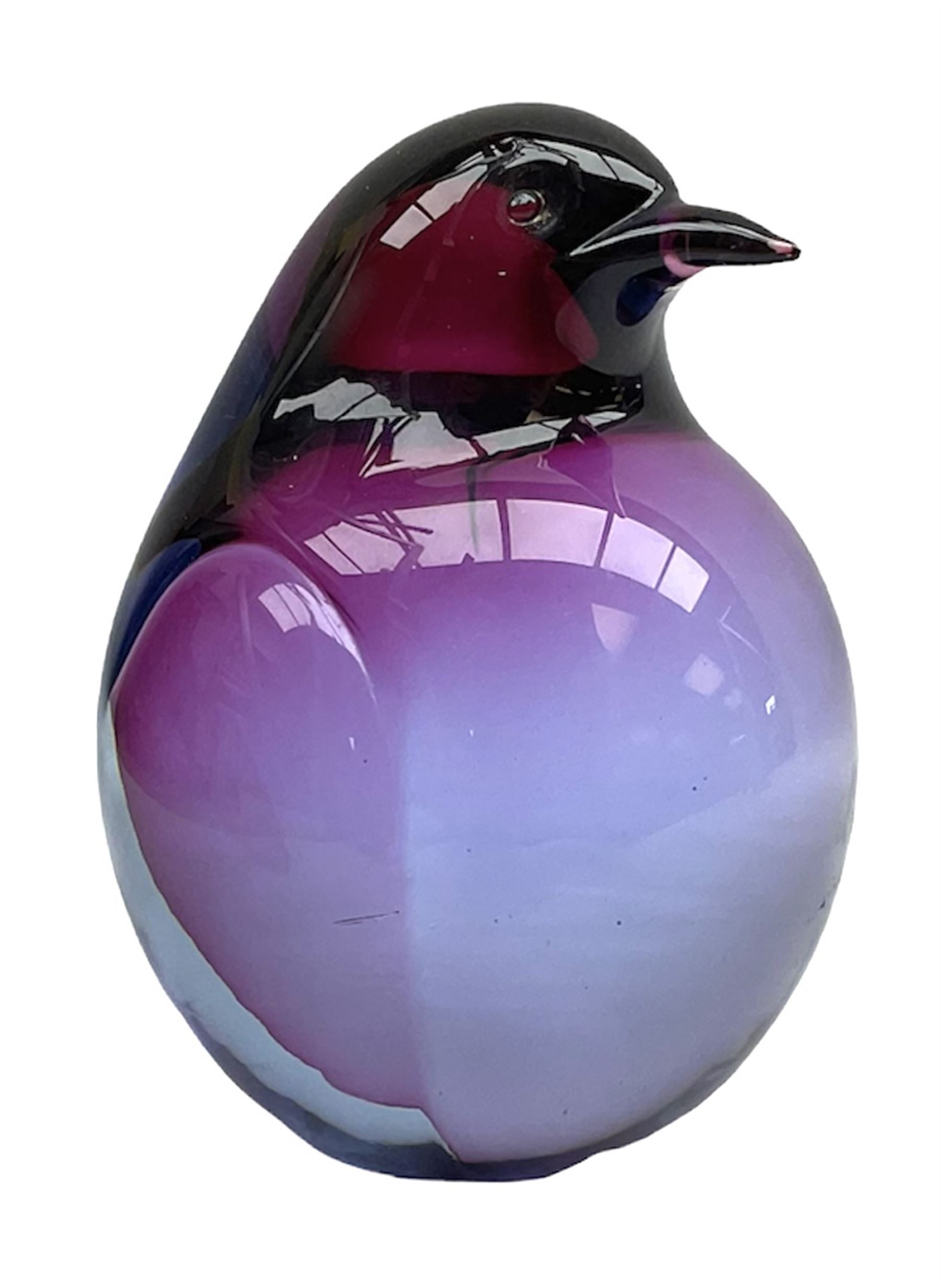Livio Seguso (Italian, 1930-), Murano glass penguin paperweight in purple and blue, H12.5cm, together with another paperweight modelled as a polar bear for Graglas of Germany, c1970, both with etched marks beneath