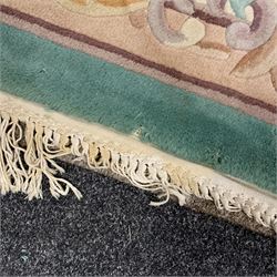 Large Chinese wash woollen turquoise ground rug carpet, 358cm x 255cm