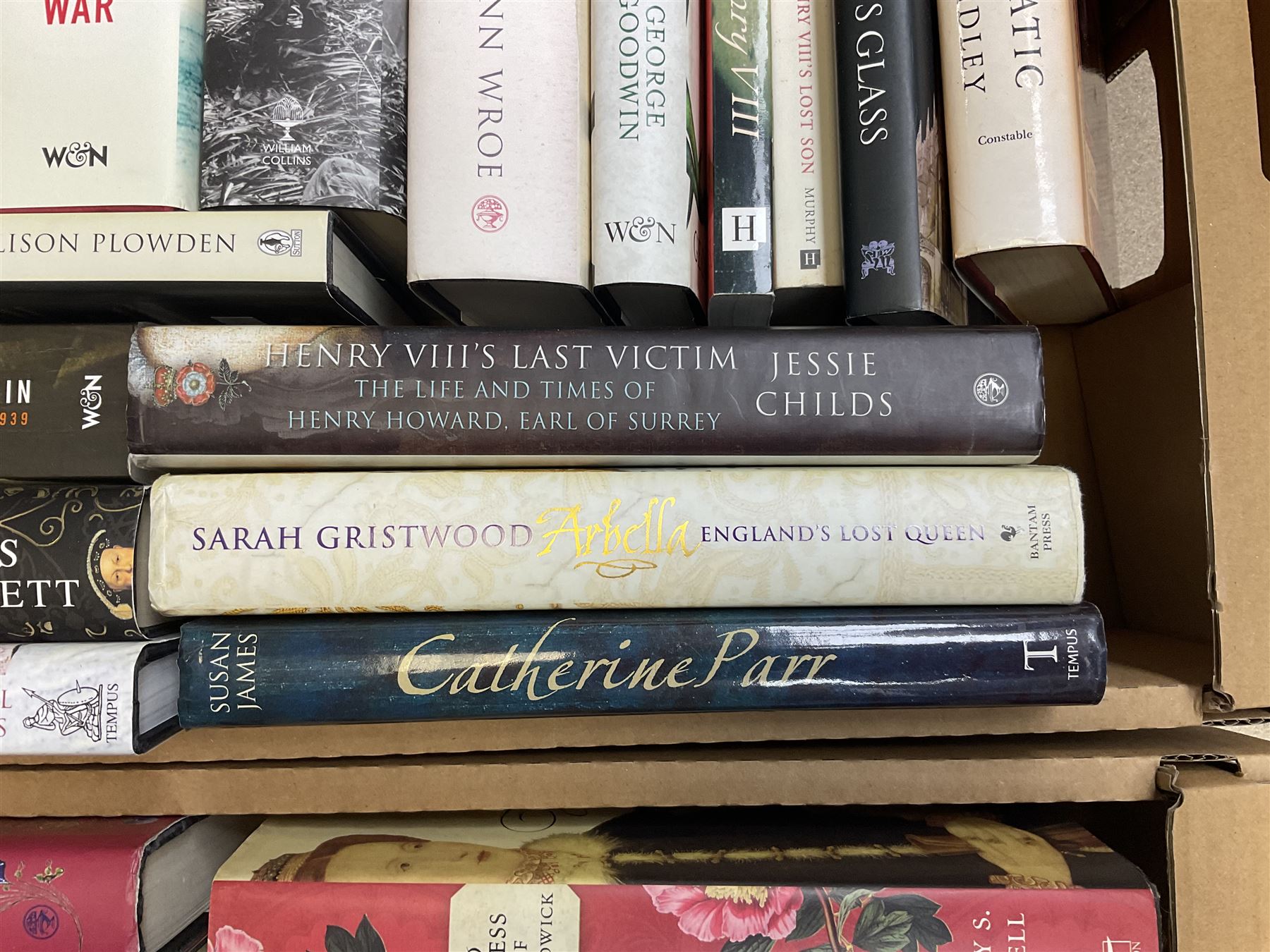 Collection of various history books to include world wars, tudors, vikings, anglo saxons and a number of political books, three boxes  