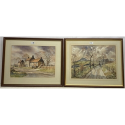 David Keith (Northern Contemporary): 'Swainby Farm' & 'Roseberry from above Great Ayton', two watercolours signed, titled and dated 1986 verso 34cm x 47cm & 36cm x 48cm (2)