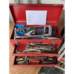 Tool workstation with Snap-on three drawer lockable tool box and tools, feeler gauges, wire strippers, screw drivers torque wrenches, and other  - THIS LOT IS TO BE COLLECTED BY APPOINTMENT FROM DUGGLEBY STORAGE, GREAT HILL, EASTFIELD, SCARBOROUGH, YO11 3TX